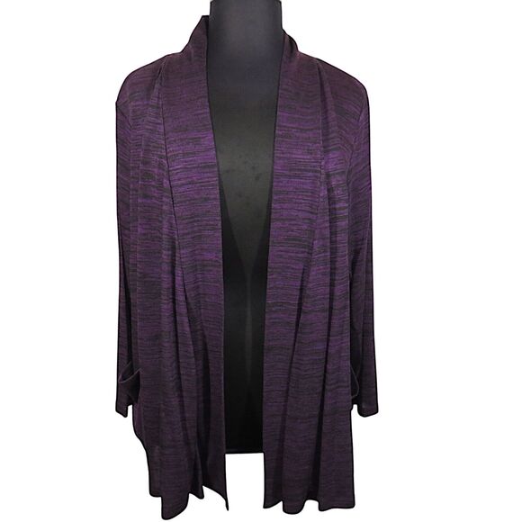 Faded Glory Sweaters - Faded Glory Purple Black Marled Long Sleeve Open Front Knit Cardigan Plus Sz 3X